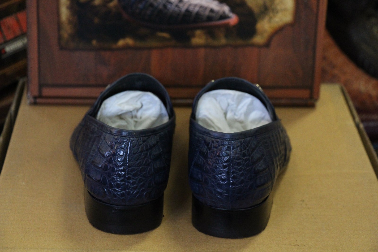 Pre-owned Los Altos Boots Los Altos Genuine Navy Blue Crocodile Loafer Dress Shoe (d) Width