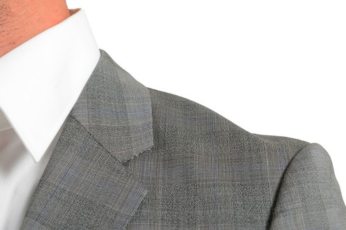 Pre-owned Hugo Boss "astian/hets182" Men's 100% Wool Extra Slim Fit Plaid Two Button Suit In Gray