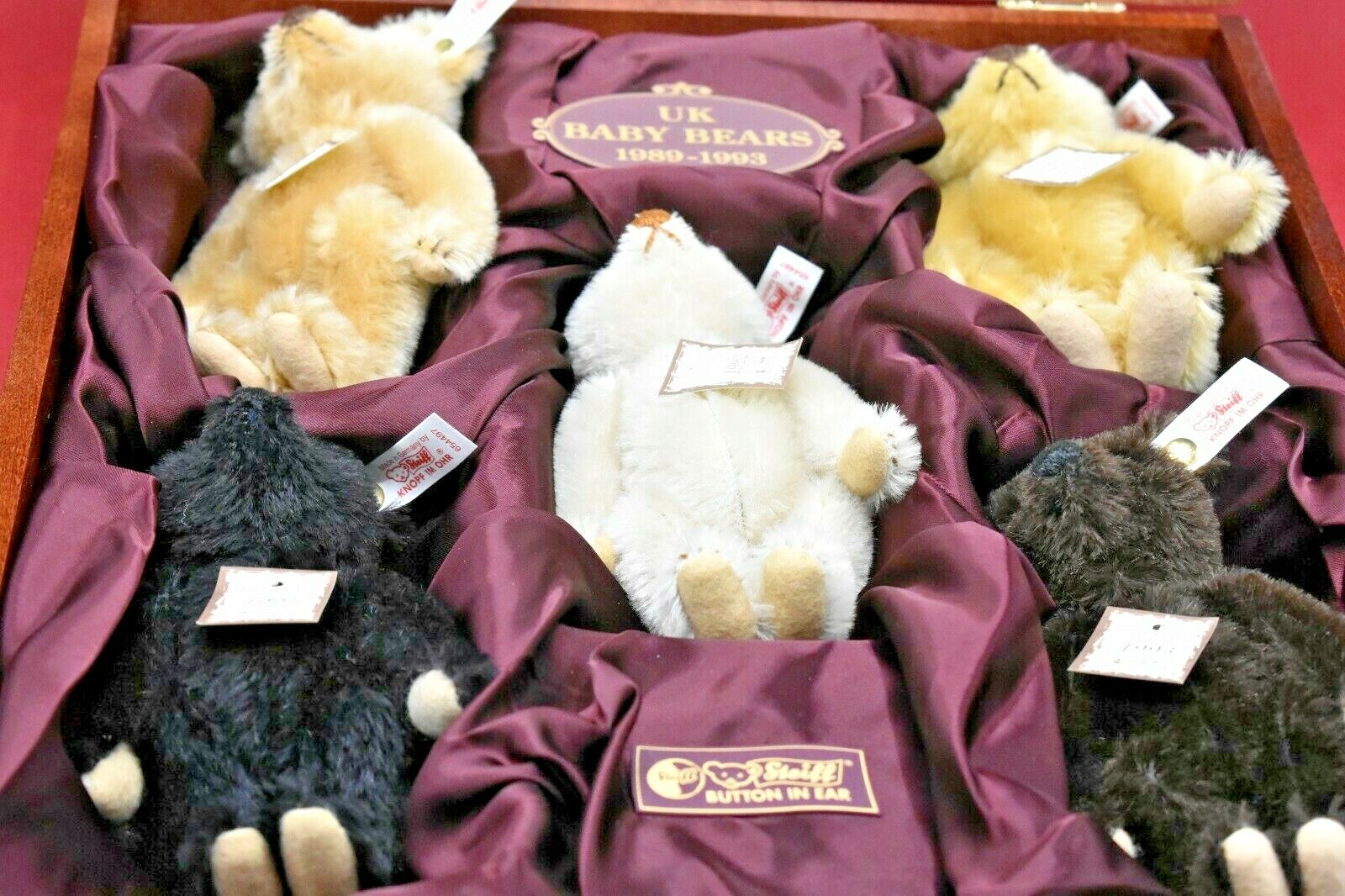 Steiff Limited Edition Baby Bear Set 1989-93 ~ Wooden Box
