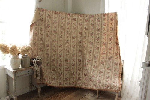 Curtain Antique French 1880 Romantic Floral and stripe drape Victorian period