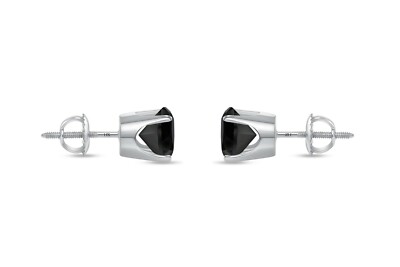 Pre-owned Shine Brite With A Diamond 2.25 Ct Round Cut Black Earrings Crown Set Studs Solid 14k White Gold Screw Back In White/colorless