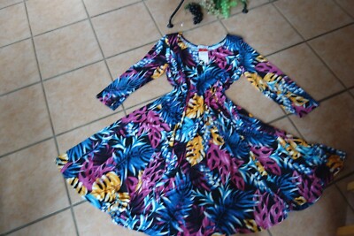MAGNA Herbst Kleid 52 54 NEU Blumen Blätter bunt blau Stretch A-Form LAGENLOOK 