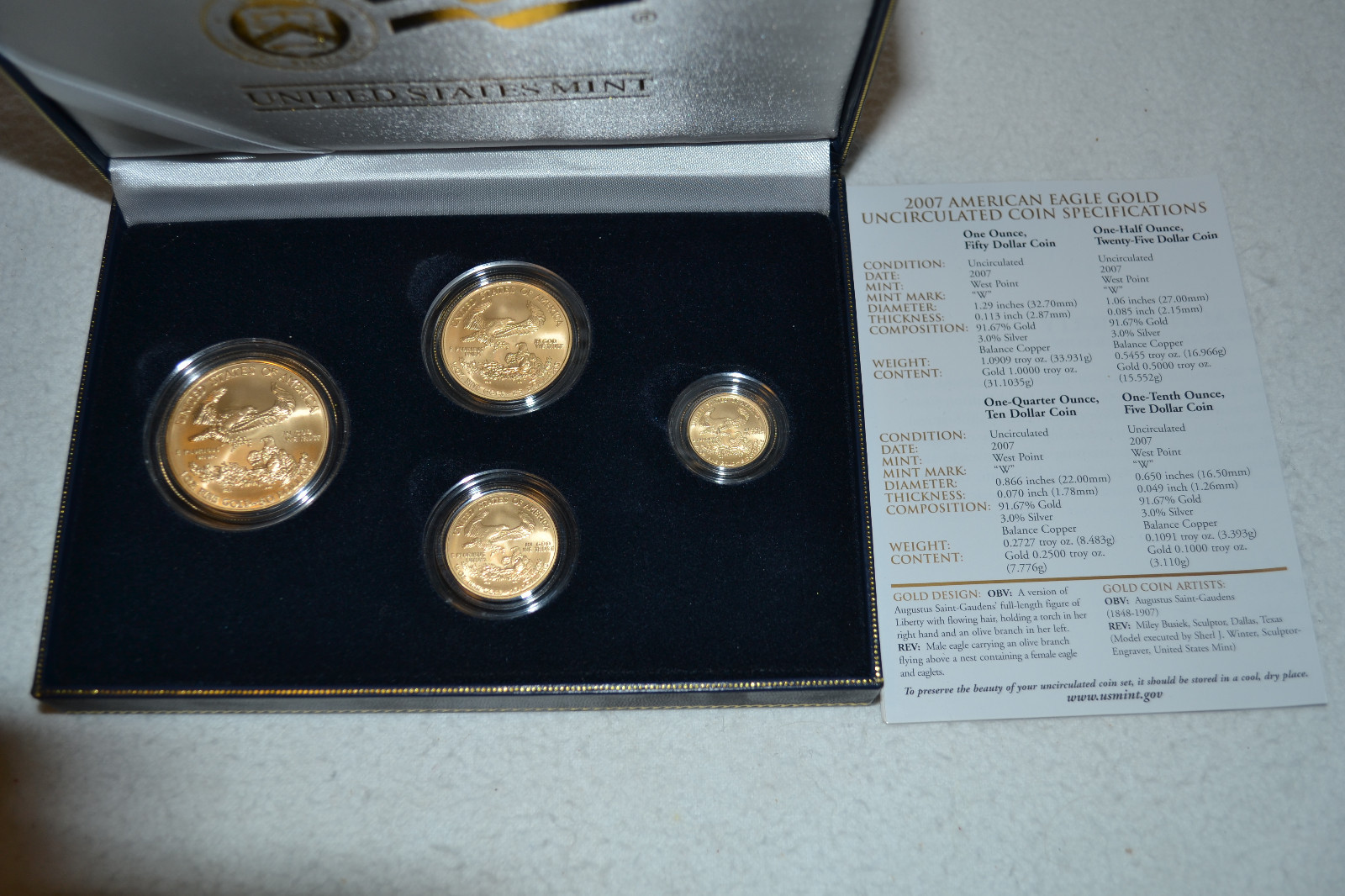 2007 W Burnished Gold American Eagle 4 Coin Set (UNC, MINT, BU) OGP/COA Key Date