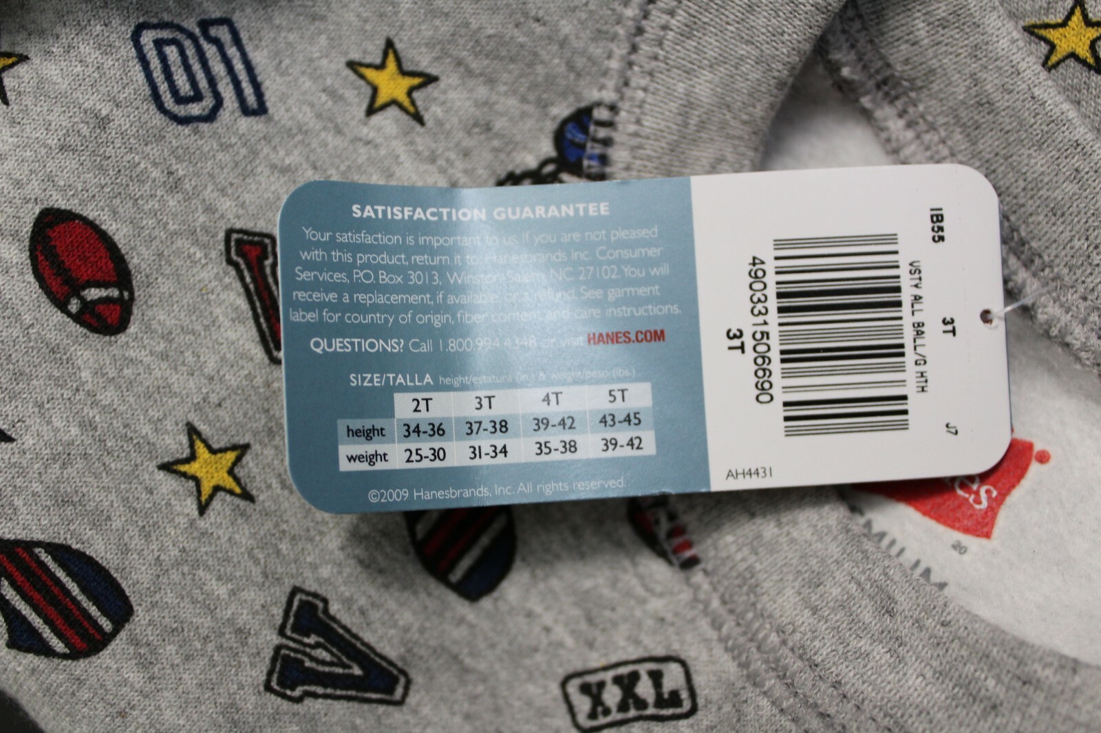 Hanes Unisex Toddler Pullover Sweater Heather Gray Varsity Football Print 3T