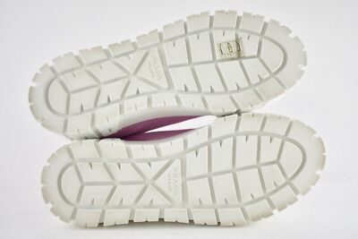Pre-owned Prada Pink Nylon White Platform Lug Sole Lace Flat Low Top Trainer Sneaker 37.5