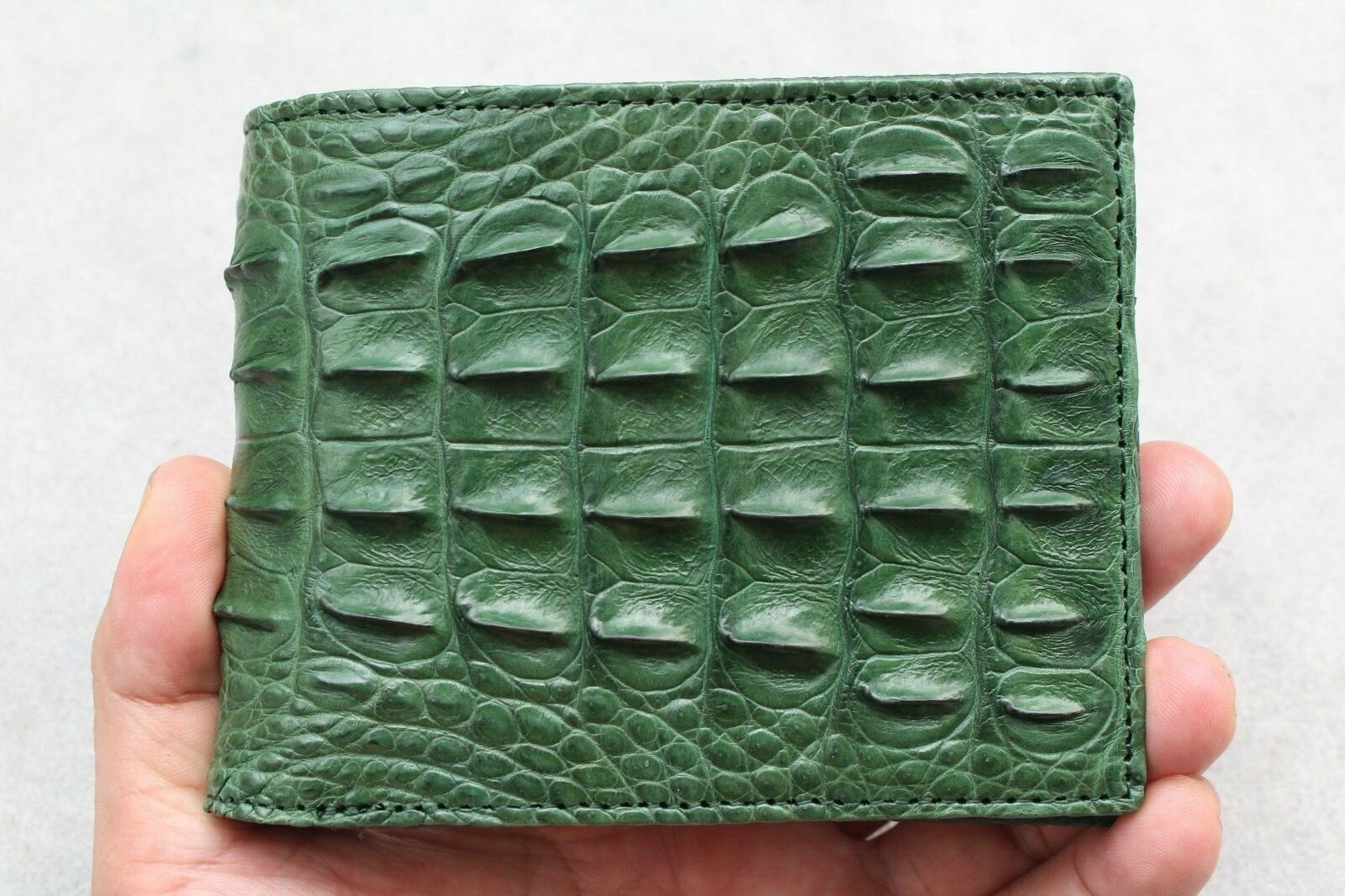 Green Alligator Crocodile Print Leather Skin MEN'S BIFOLD