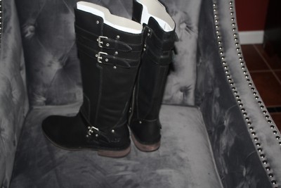 Pre-owned Ugg Gillespie Tall Black Leather 7us $351