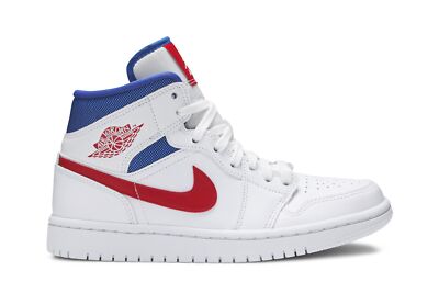 Pre-owned Jordan Air  Wmns Air  1 Mid 'usa' Bq6472-164 In White/university Red/game Royal