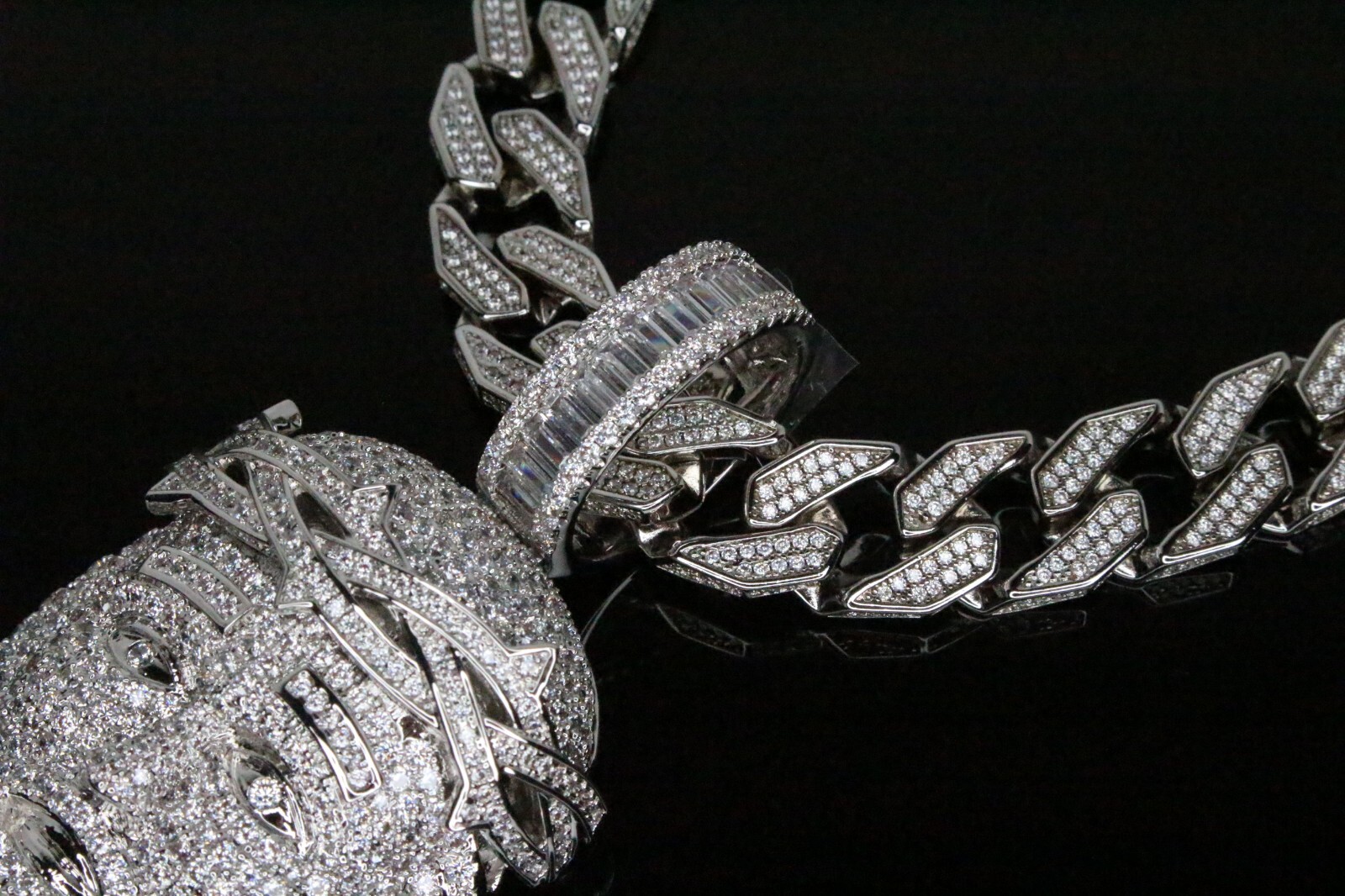 Pre-owned Line Xl Jesus Iced Pendant 12mm Cuban Miami 30ct Vvs1 Lab Simulated Diamonds Chain In White/colorless