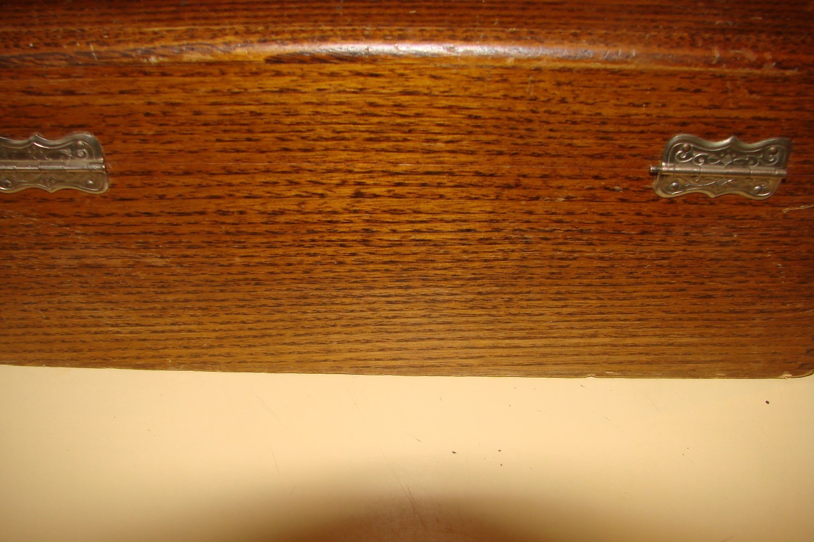 ANTIQUE VICTORIAN LOOK BOX-PEWTER HANDLES OAK? 10.5 X 9 X 4.5 JOINTED CORNERS