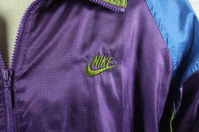 Vintage 1990's Nike Track Windbreaker Jacket XL XXL Purple Color Block Hip Hop