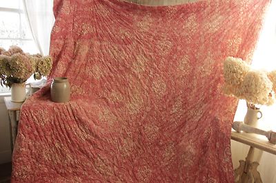 Quilt Antique French Toile de Normandy / Alsace c1820 quilted textile pink 92X88