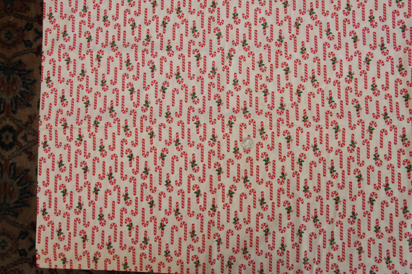 Vtg Christmas Fabric Candy Canes Holly 44