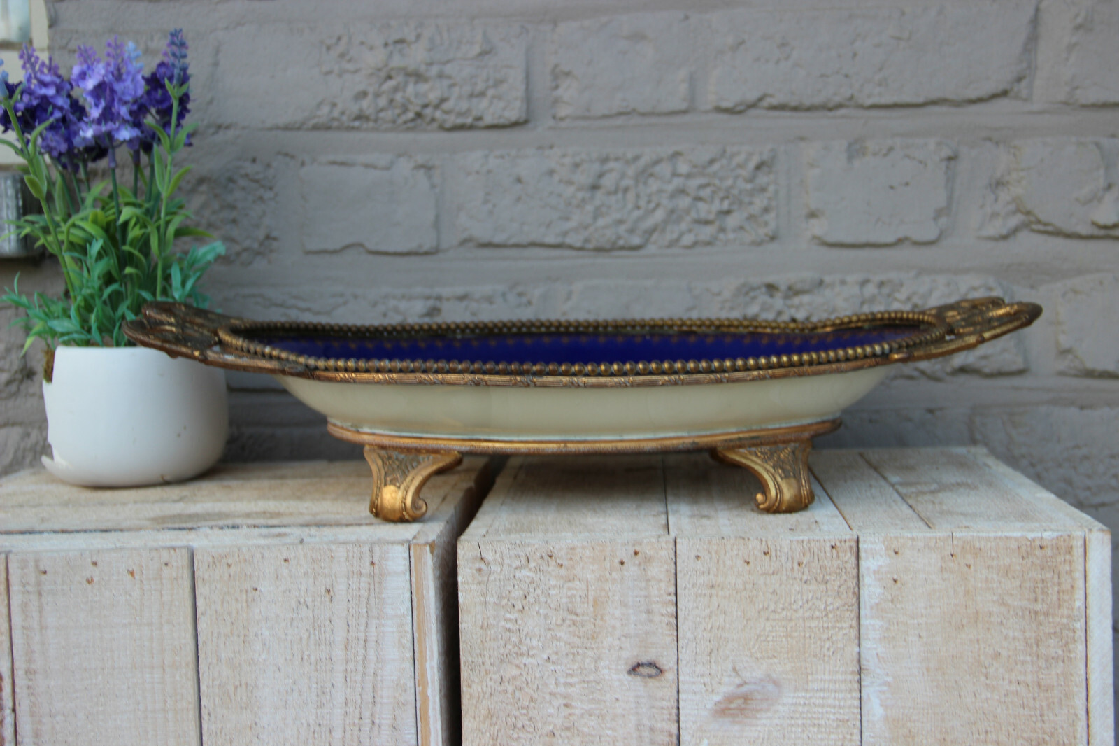 Antique French Centerpiece bowl tray in Sevres porcelain victorian