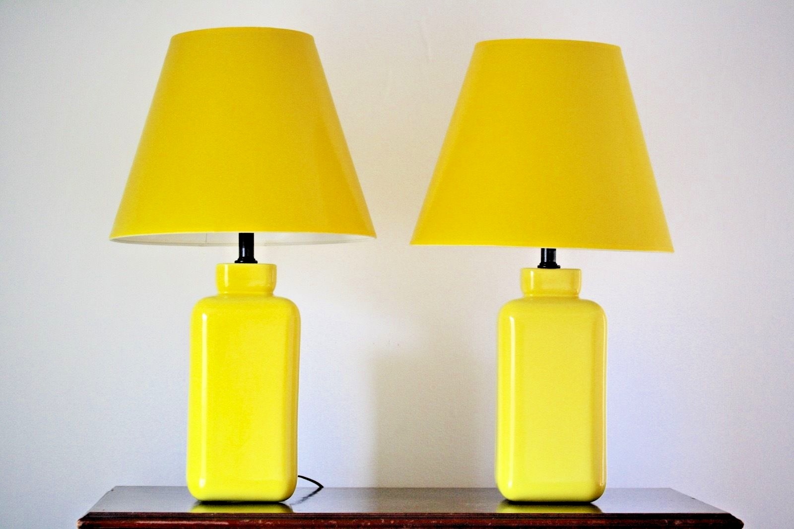 Yellow Ceramic Vintage Square Table Lamp Mid Century Mod Lotte Style