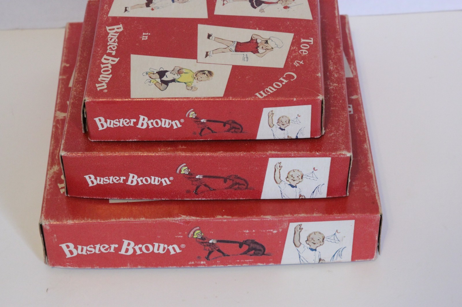 3 VINTAGE MID CENTURY BUSTER BROWN  EMPTY COUNTER DISPLAY BOX