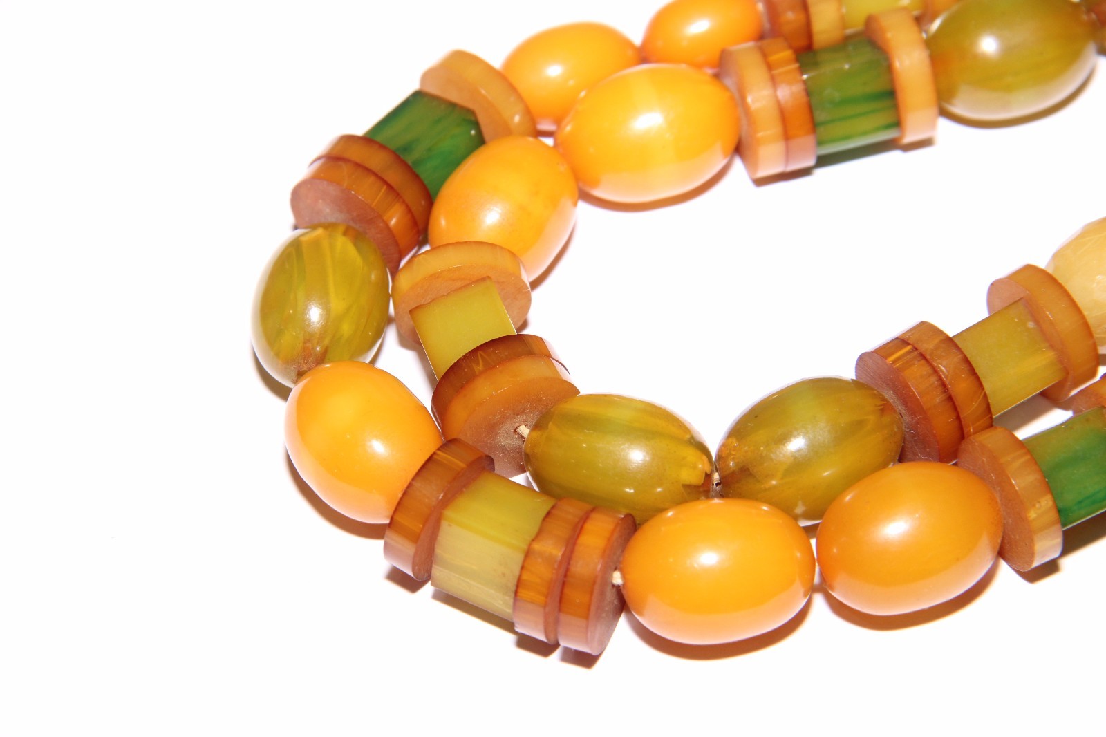 Vintage Bakelite Beads Lot Unstrung Green Cube Disk Oval Facet Eggyolk Yellow