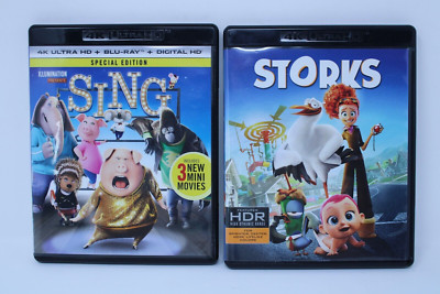 Storks & SING (4K Ultra HD + Blu-ray + Digital HD) DVD NTSC 4K -MINT Condition-