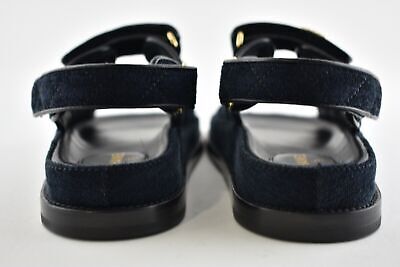 Pre-owned Chanel 21a Blue Velvet Denim Cc Logo Mule Slide Strap Flat Teva Dad Sandal 37.5