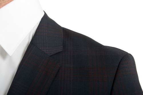 Pre-owned Hugo Boss Men's "arti/hesten182" Extra Slim Plaid 100% Wool Two Button Suit In Blue/red