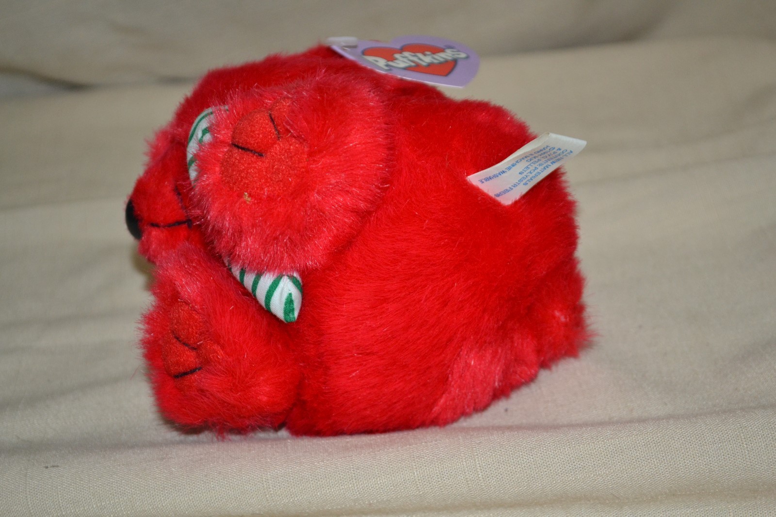 Swibco Puffkins Plush Limited Edition Jangles Red Bear With Candycane