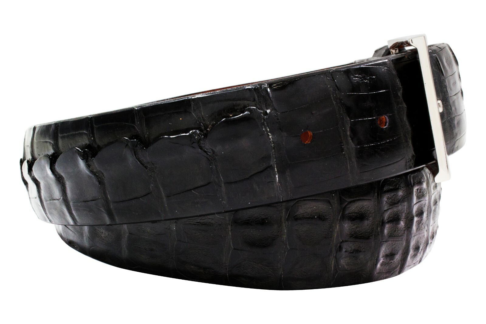 Pre-owned Handmade Authentic Black Alligator Double Tail Leather Belt (made In U.s.a)