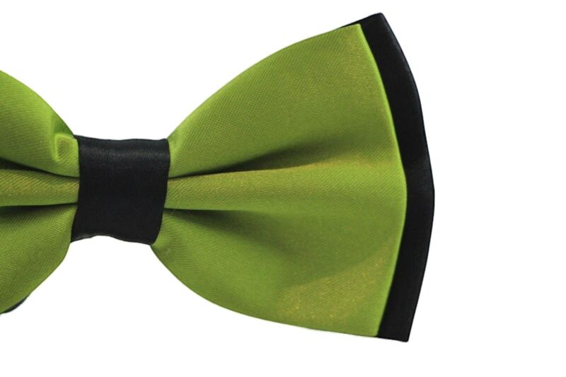 Mens Olive Black Two Tone Bow Tie Pre Tied Formal Wedding Party Green Yellow