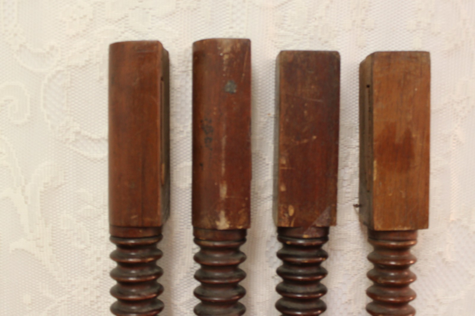 Set Of 4 Antique Salvaged Walnut Spiral Table Legs