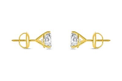 Pre-owned Shine Brite With A Diamond 5 Ct Round Cut Earrings Studs Solid Real 18k Yellow Gold Screw Back Martini In White/colorless