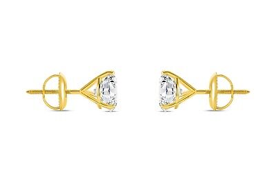 Pre-owned Shine Brite With A Diamond 5 Ct Round Cut Earrings Studs Solid Real 18k Yellow Gold Screw Back Martini In White/colorless