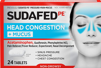 Sudafed PE Head Congestion + Mucus Acetaminophen Tablets, 24 Ct