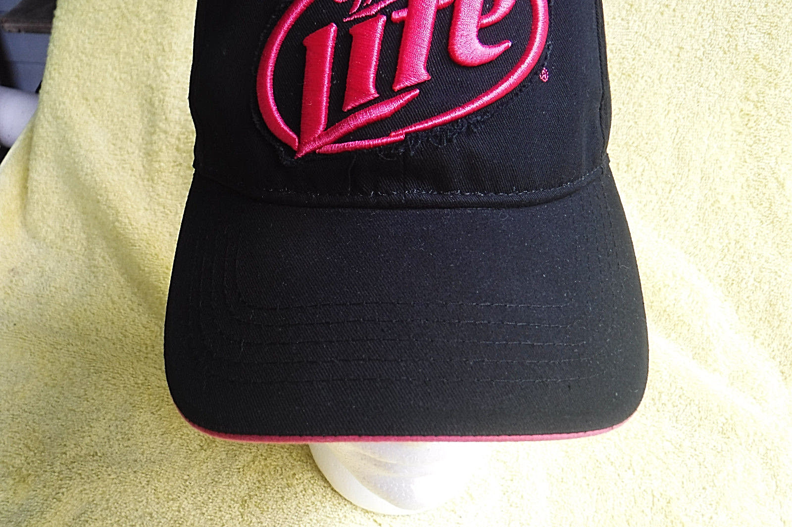 NEW W/ TAGS! WOMEN'S NEON PINK/BLACK RIPPED PATCH LOOK MILLER LITE CAP HAT!