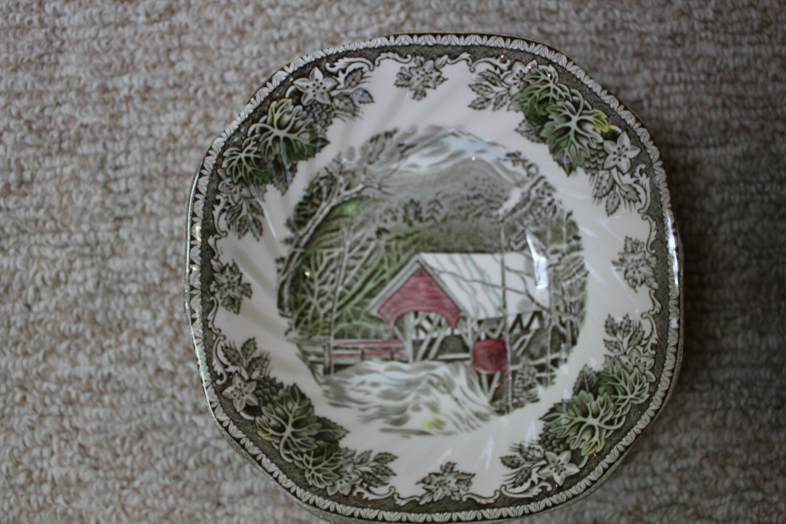 Set of 2 Johnson Bros. The Friendly Village Square Cereal Bowl Covered Bridge