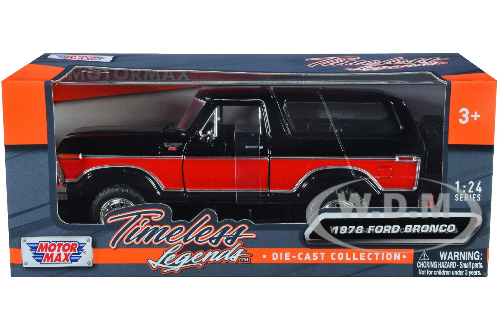 モーターマックス 1/24 1978 フォードブロンコ BLACK / RED 1978 Ford Bronco - Black & Red - 1/24 Scale Diecast Metal