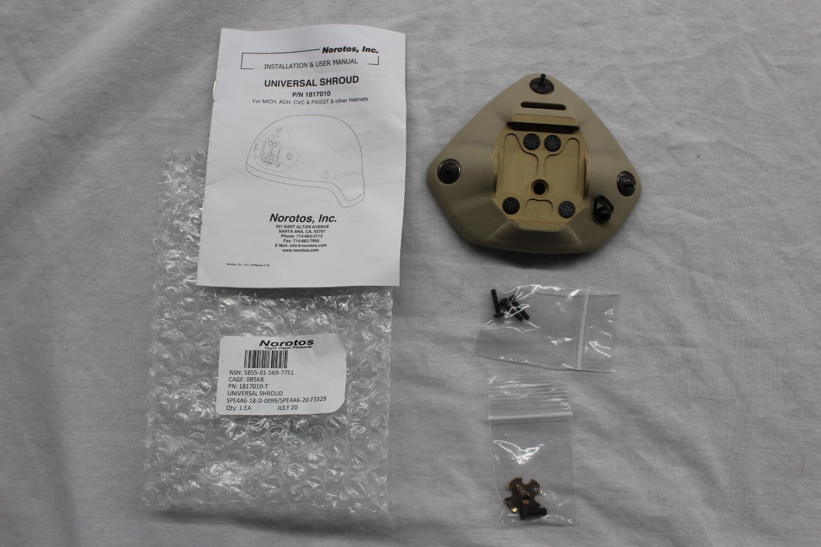 Norotos ユニバーサルシュラウド 実物 NOROTOS UNIVERSAL SHROUD HELMET SHROUD NVG MOUNT 1 OR 3 HOLE