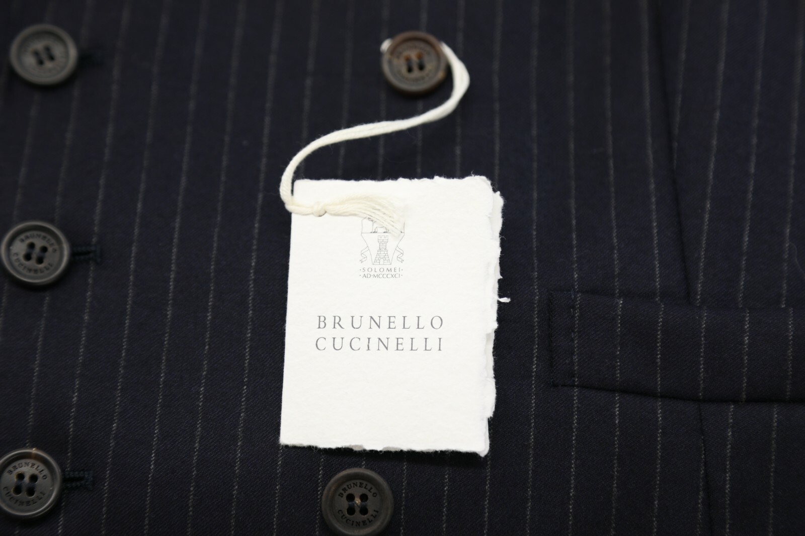 Pre-owned Brunello Cucinelli Nwt$1625  Men 100%wool Pinstripe Db Logo Button Vest50/40 A191 In Blue