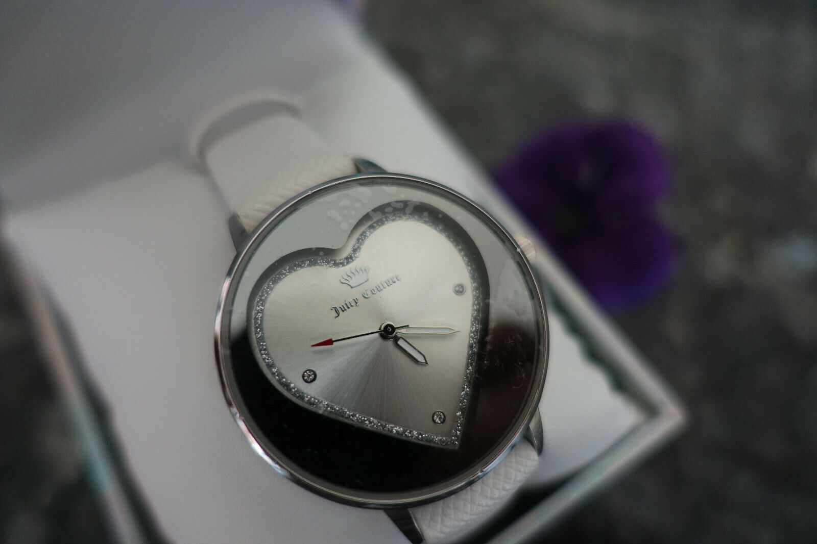 Juicy couture black label watch silver heart white band new Juicy couture black label watch silver heart white band new