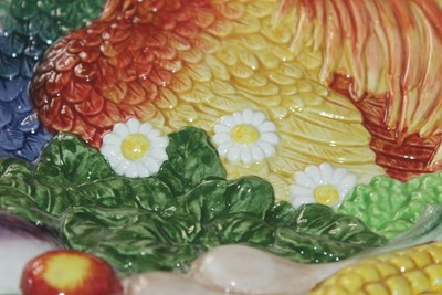 Fitz & Floyd Rooster Coq du Village Vegetables Platter ready to hand on wall too