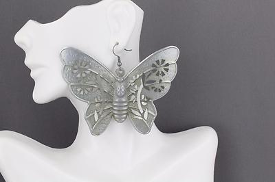 Silver huge butterfly earrings big giant lightweight dangle earrings large size