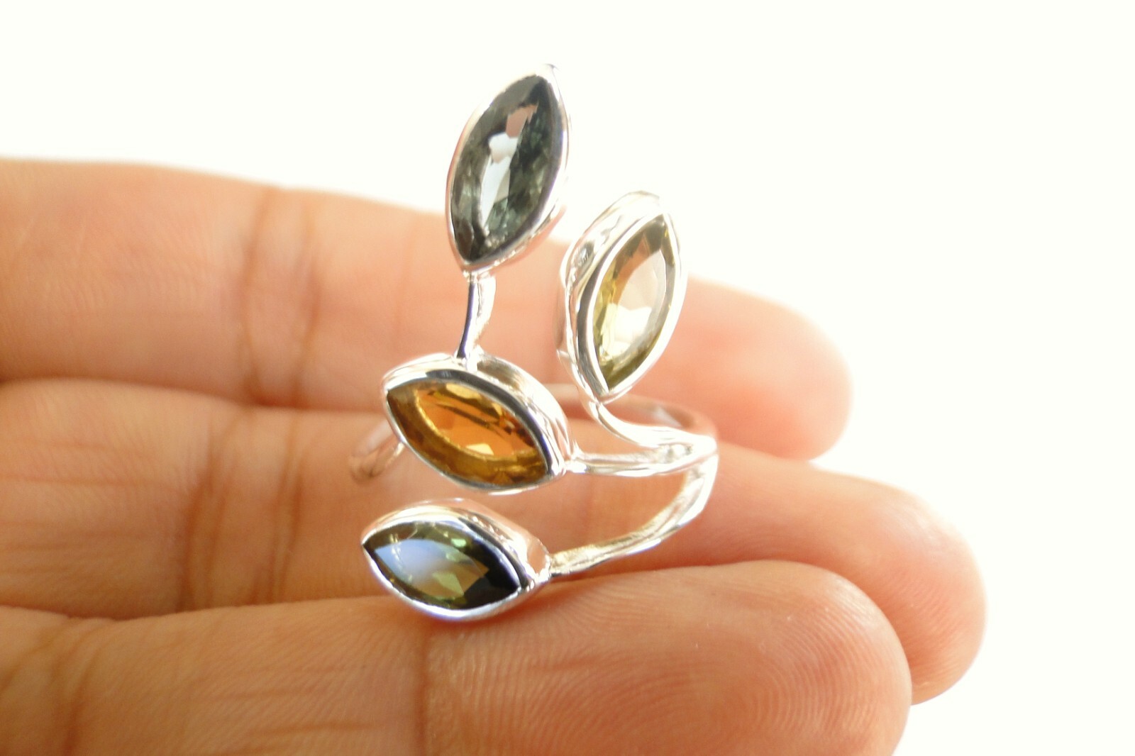 SILVER925 GREEN AND YELLOW RING/シルバー/リング Tourmaline Green Yellow Wrap Style 925 Sterling Silver Ring