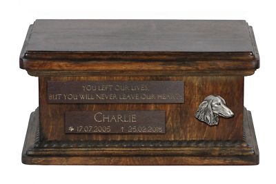 Dachshund longhaired - Urn for dog s ashes with relief,sentence,low model ArtDog