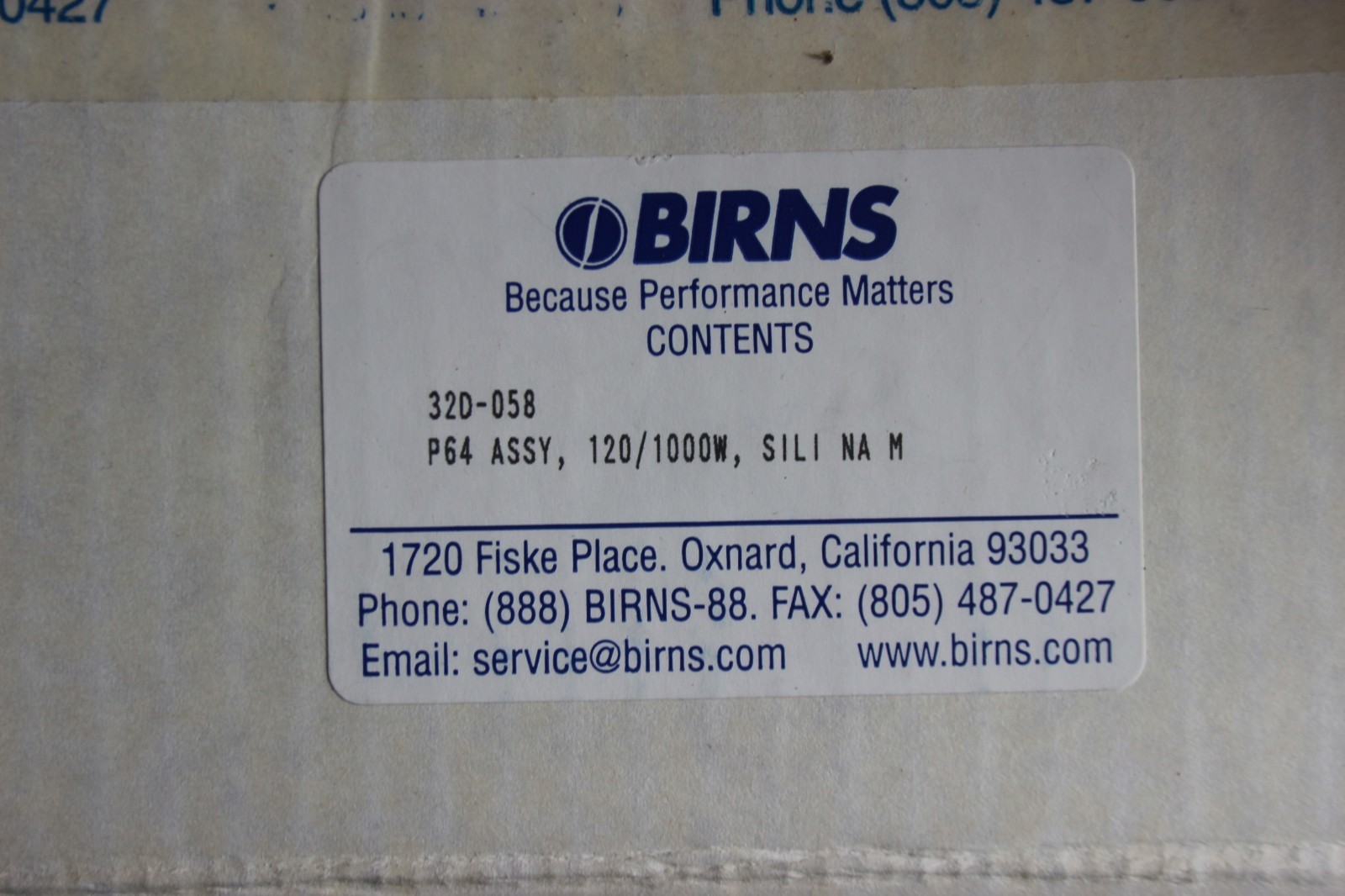 Birns 32D-058  120V P64 Poly New