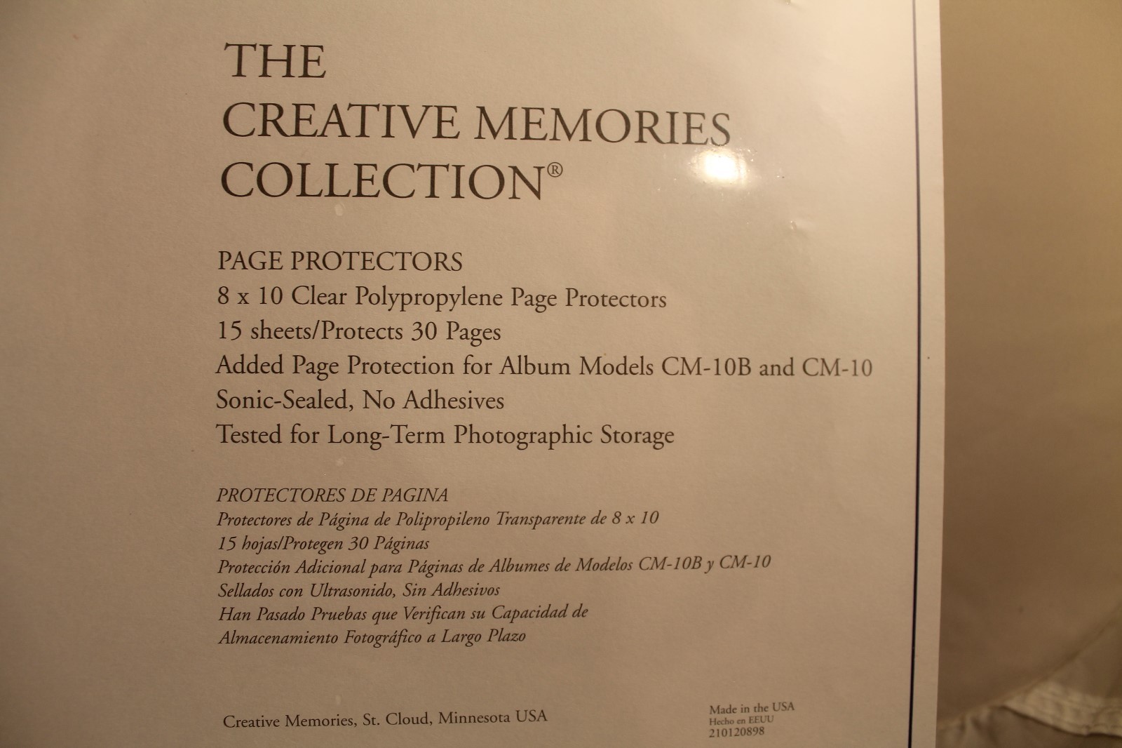 Creative Memories 8x10 Page protectors 15 sheets Refill album Model CM-10B CM-10