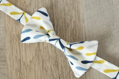 Cream and Blue Bow Tie w/Yellow Boys Size 5-10 Years Adjustable Organic Bowtie