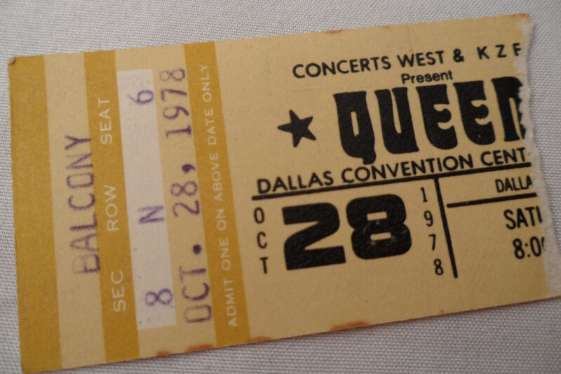 QUEEN Original__1978__CONCERT TICKET STUB__Jazz Tour__Dallas__EX+