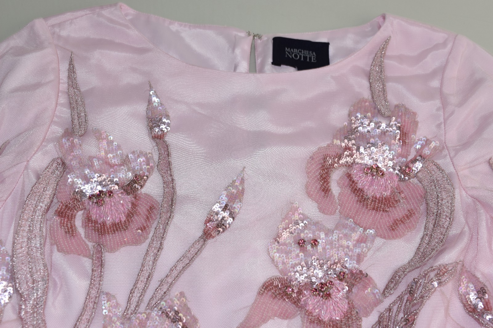 Pre-owned Marchesa Notte $695  Beaded Floral Cocktail Dress Tunic Blush Pale Pink 4