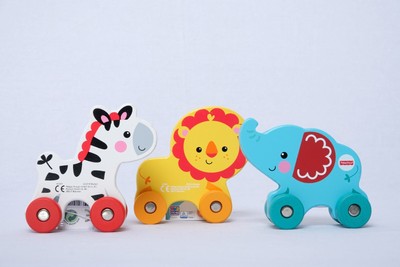Holztier Zoo Tiere Fisher-Price(Zebra, Löwe, Elephant) Bunte Farben