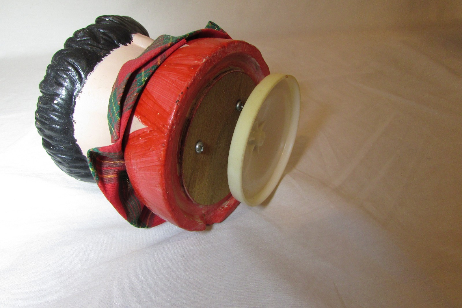 VTG Large Bisque Porcelain Clown Head Music Box Fabric Collar 7''