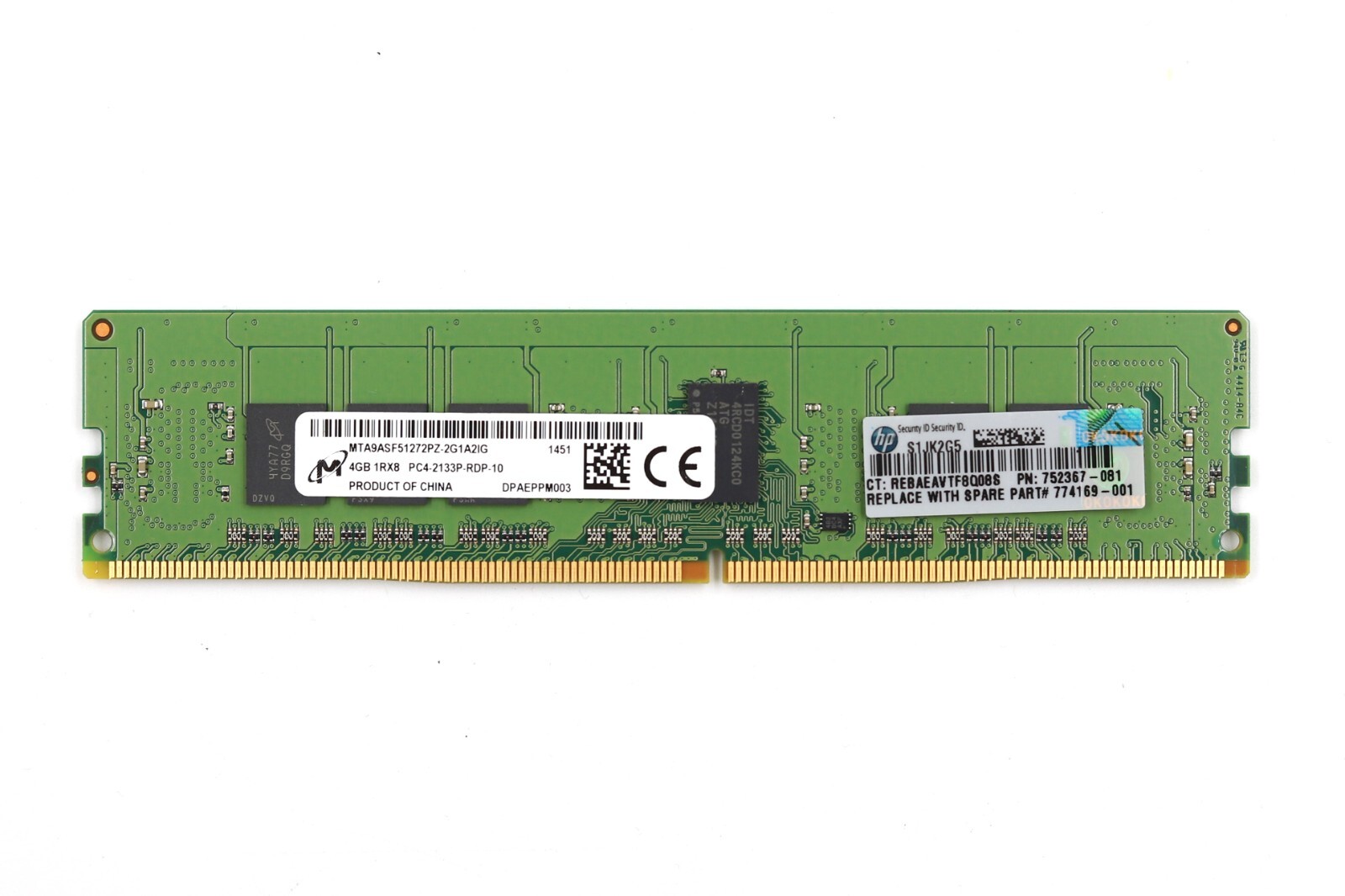 Micron製メモリ16GB DDR4-2133MHz ECC ×4枚 Micron 4GB 1RX8 PC4-2133P-RDP-10 ECC REG RAM P/N