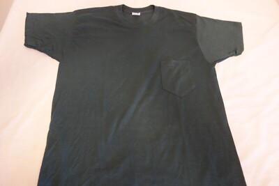Vintage 80s Single Stitch T-Shirt Large Size Plain Green Pocket Tee 5050